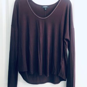 express maroon long sleeve tee with metallic